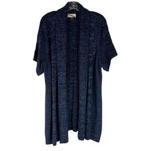 Sonoma Cardigan Womens Blue Marled Chunky Knit Short Sleeve Open Front Sweater